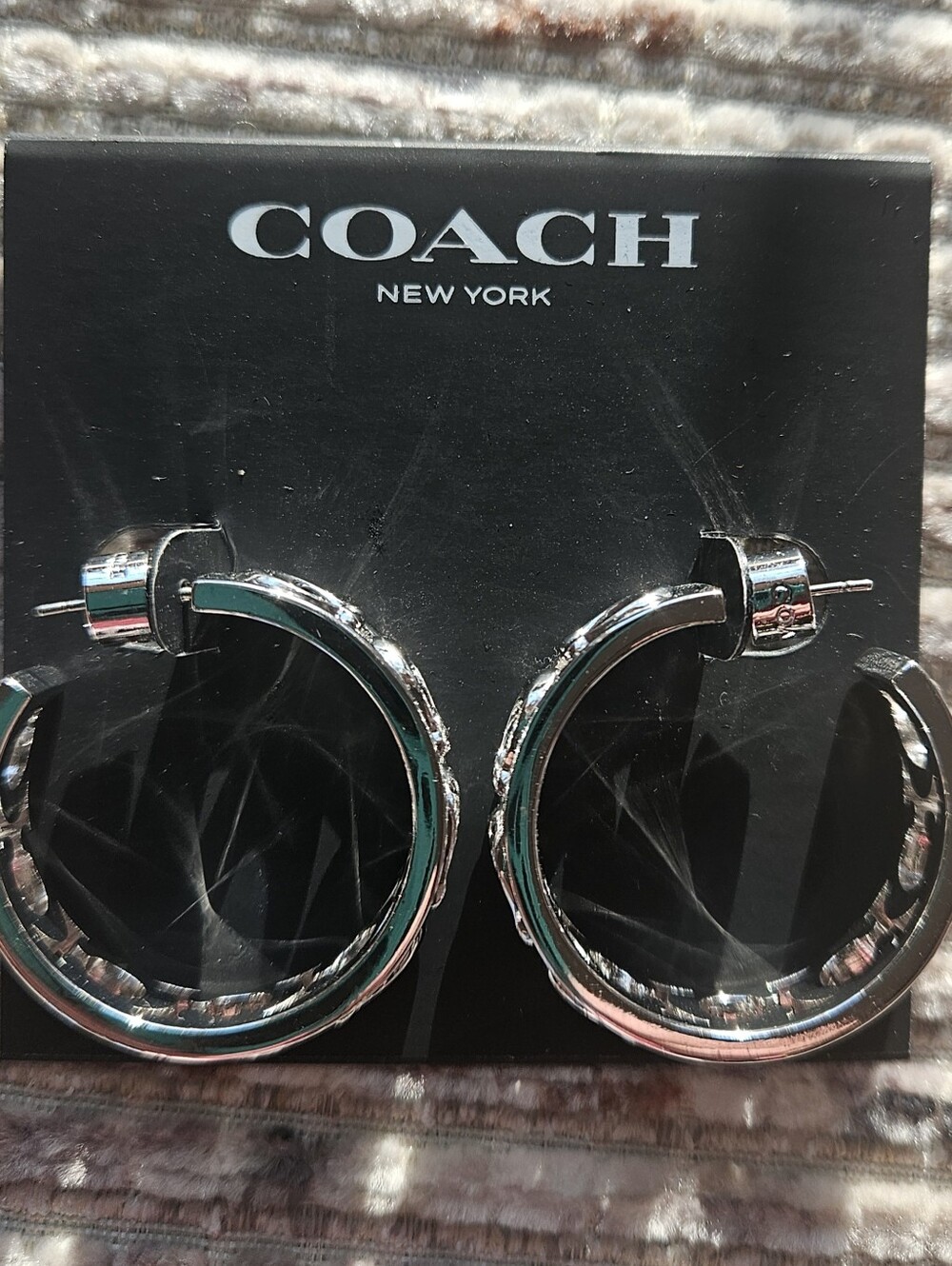 Silver Coach Hoop Earrings New